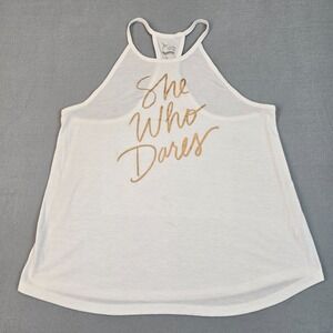 Old Navy Active She Who Dares Graphic Tank Top Women's Size L White Racerback